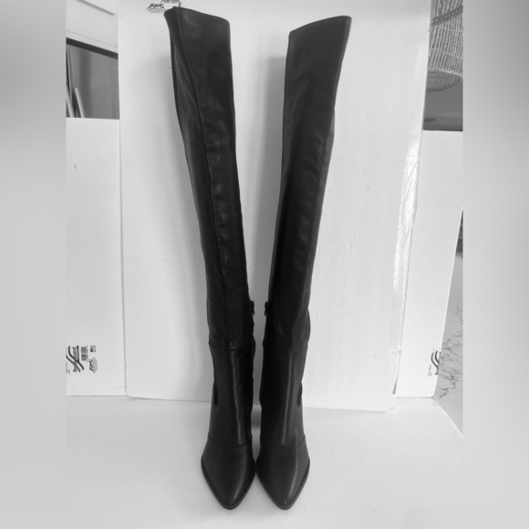 Sam Edelman $225 Natasha Over The Knee Black Leather Chunky Heel Boot Size 6.5 - Picture 7 of 11